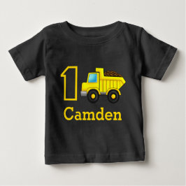 Camiseta Para Bebê Primeiro Aniversário Carro-Caminhão de Construção 
