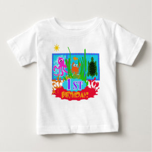Camiseta Para Bebê Primeiro aniversário da aventura submarina