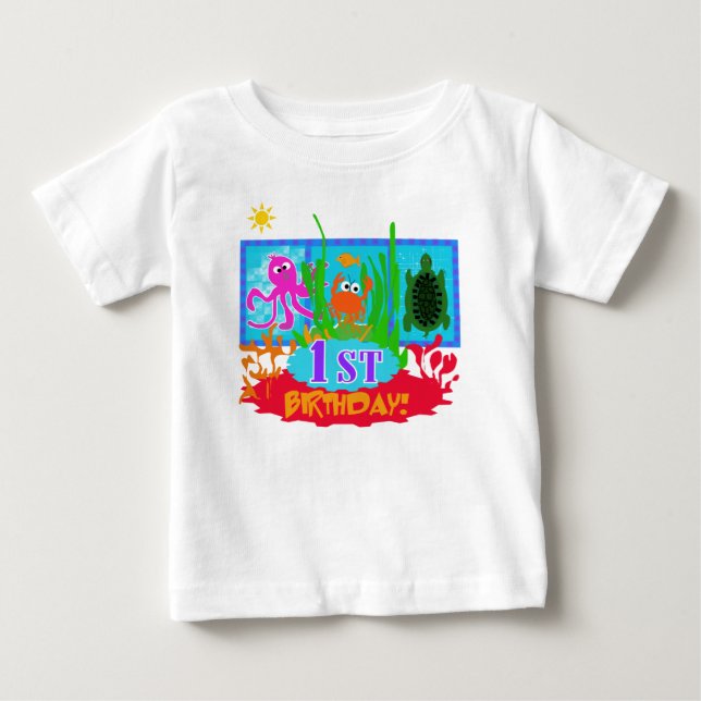 Camiseta Para Bebê Primeiro aniversário da aventura submarina (Frente)