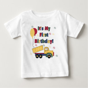 Camiseta Para Bebê Primeiro aniversário do camião basculante