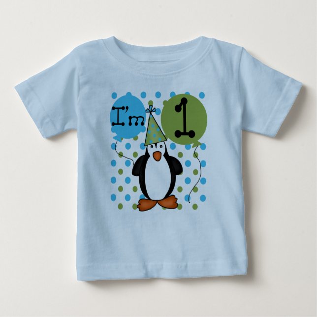 Camiseta Para Bebê Primeiro aniversario do pinguim (Frente)