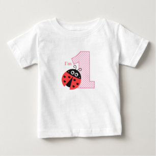 Camiseta Para Bebê Primeiro aniversário, Eu sou um, Joaninha fofa