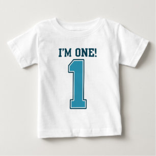 Camiseta Para Bebê Primeiro Aniversário, sou um, Grande Azul Número 1