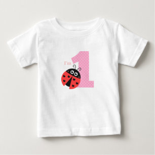 Camiseta Para Bebê Primeiro Aniversário, Sou Um, Linda joaninha