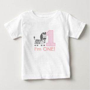 Camiseta Para Bebê Primeiro Aniversário, Sou Um, Zebra Fofa