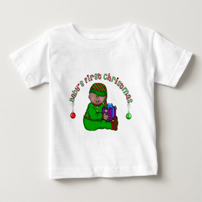 Camiseta Para Bebê Primeiro Natal do Bebê Elfo (AA2) (Frente)