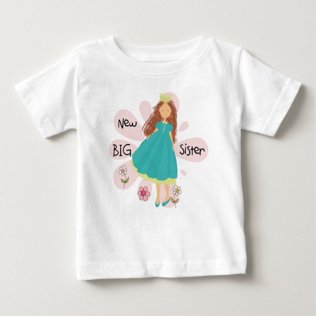 Camiseta Para Bebê Princesa Irmã Marrom Cabelo (Frente)