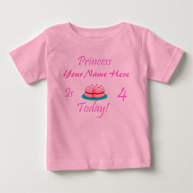 Camiseta Para Bebê Princesa (Seu Nome) é 4 hoje (Frente)
