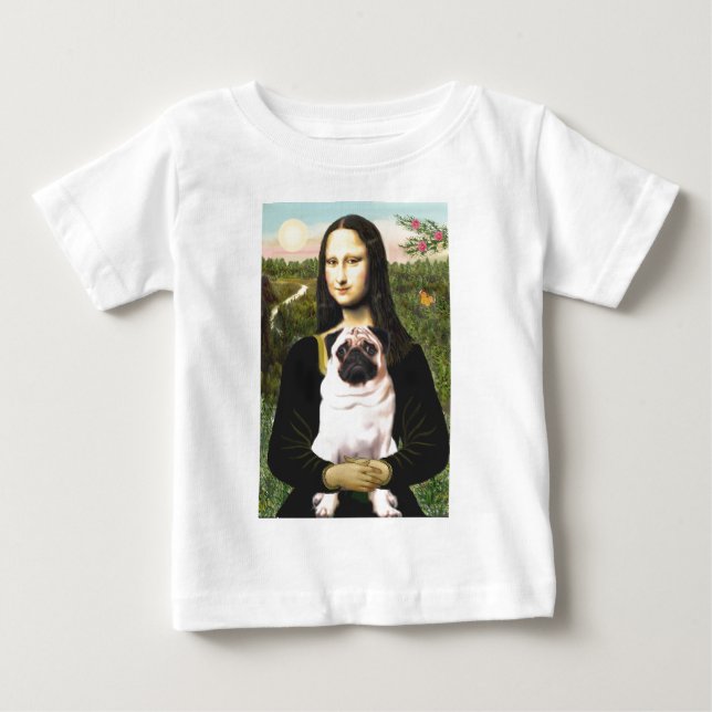 Camiseta Para Bebê Pug 3 (castanho claro) - Mona Lisa (Frente)