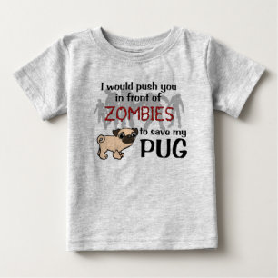 Camiseta Para Bebê Pug contra zombis