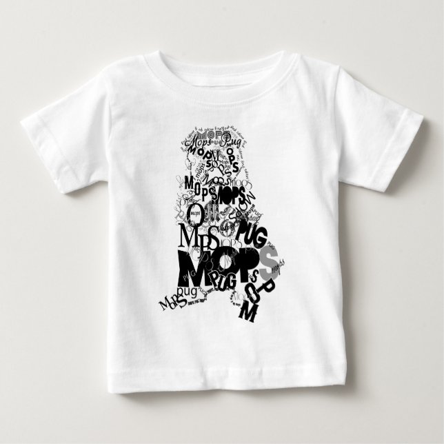 Camiseta Para Bebê Pug de tipos (Frente)