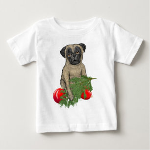 Camiseta Para Bebê Pug Puppy Adorável Arte De Cão De Natal
