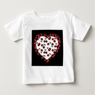 Camiseta Para Bebê RAB Rockabilly Cherries Leopard Print Heart