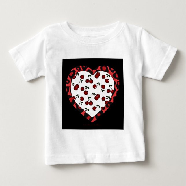 Camiseta Para Bebê RAB Rockabilly Cherries Leopard Print Heart (Frente)