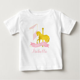 Camiseta Para Bebê Rapariga de aniversário do Cavalo Carrossel Rosa
