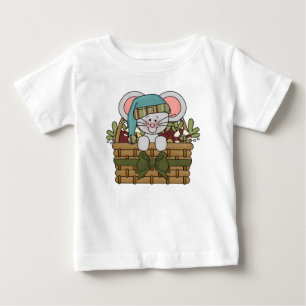 Camiseta Para Bebê Rato do Natal na cesta