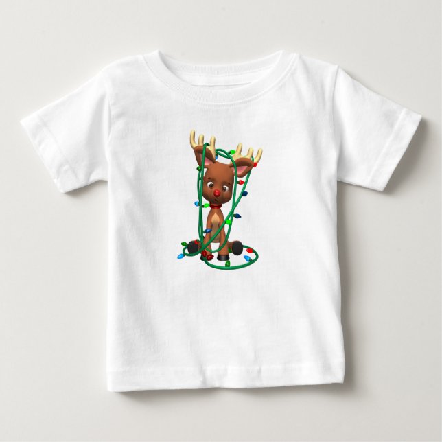 Camiseta Para Bebê Reindeer Tangido nas Luzes de Natal (Frente)