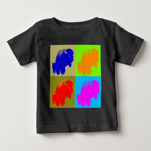 Camiseta Para Bebê Retro Pop Art Bison Buffalo Trabalho de arte (Frente)