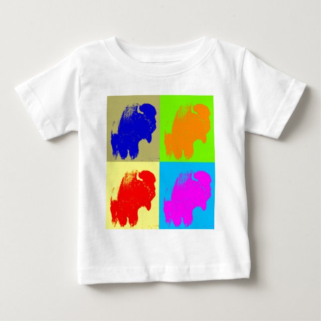 Camiseta Para Bebê Retro Pop Art Bison Buffalo Trabalho de arte (Frente)
