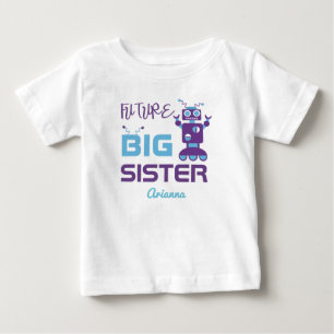 Camiseta Para Bebê Robô Futuro Irmã Mais Velha Roxo Fofo Personalizad