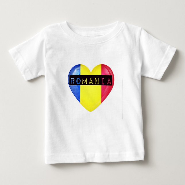 Camiseta Para Bebê Romênia Flag Heart (Frente)