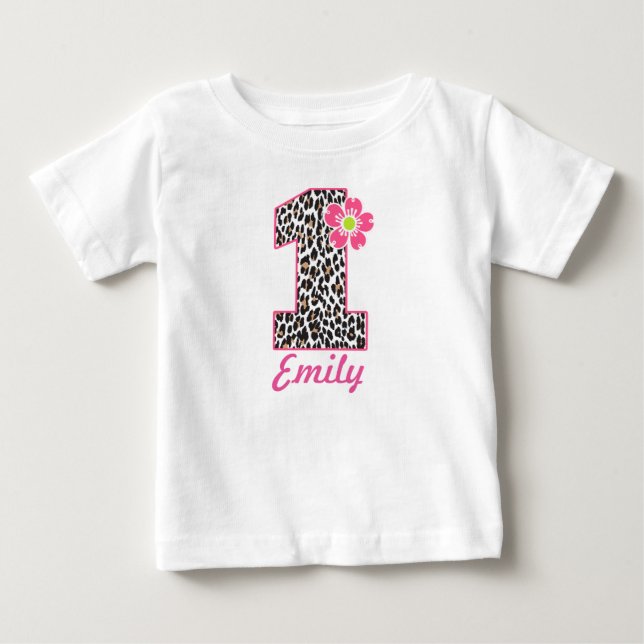 Camiseta Para Bebê Rosa quente da menina do primeiro aniversario & (Frente)