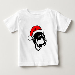 Camiseta Para Bebê Rottweiler Cachorro vestindo Natal Vermelho Chapéu