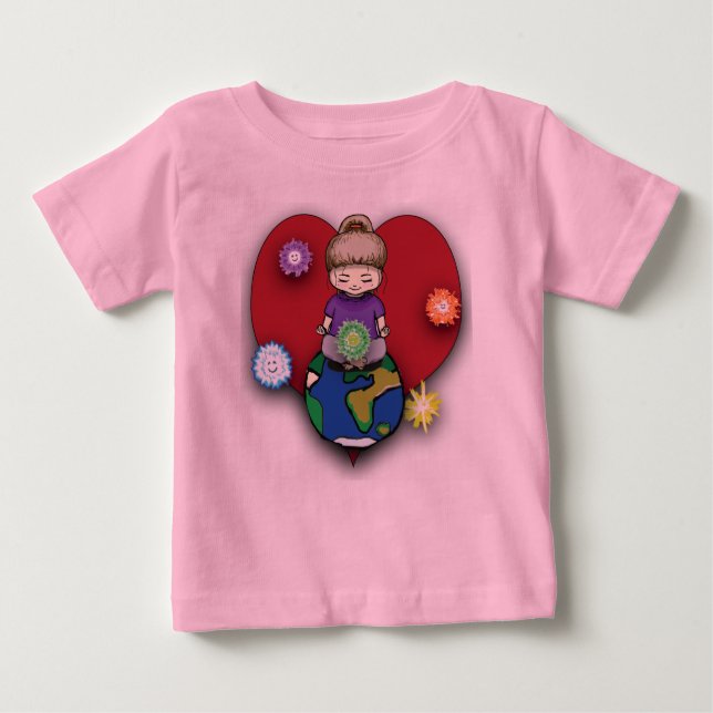Camiseta Para Bebê Sara Fay Medita no Globo com Elementos (Frente)