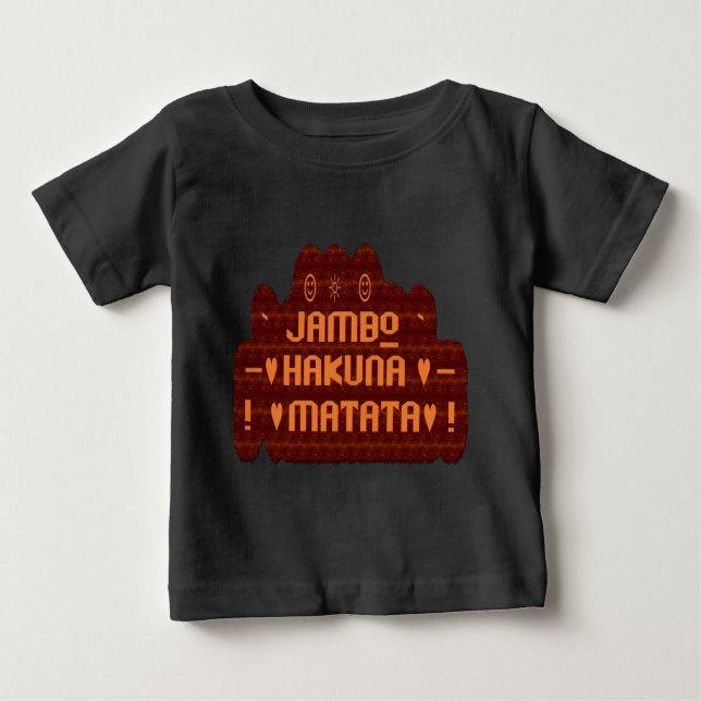 Camiseta Para Bebê Saudação Africana: Jambo Hakuna Matata Wood Design (Frente)