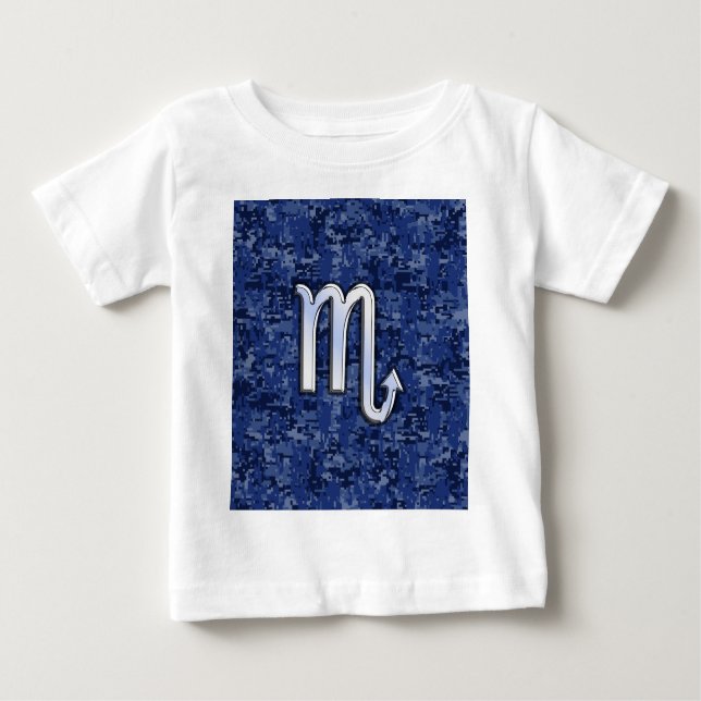 Camiseta Para Bebê Scorpio Zodiac - Símbolo Marinho Azul Camo (Frente)