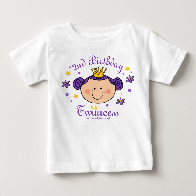Camiseta Para Bebê segundo aniversário Twincess Personalizado Shirt (Frente)
