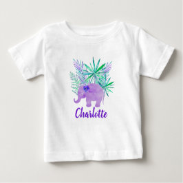 Camiseta Para Bebê Selva de Elefante de Aquarela Tropical Personalizá