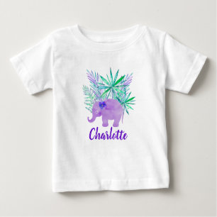 Camiseta Para Bebê Selva de Elefante de Aquarela Tropical Personalizá