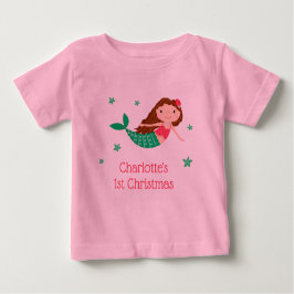 Camiseta Para Bebê Sereia Natal Cute 1º Ano