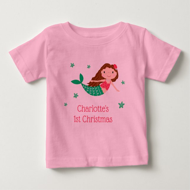 Camiseta Para Bebê Sereia Natal Cute 1º Ano (Frente)
