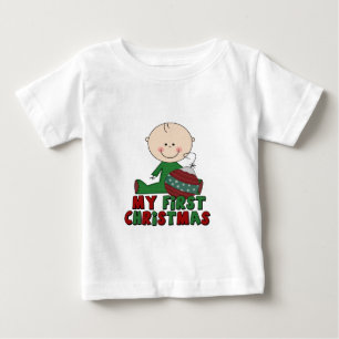 Camiseta Para Bebê Stick Figure Boy Primeiro Natal