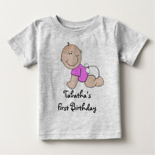 Camiseta Para Bebê T de rastejamento do bebé do primeiro aniversário