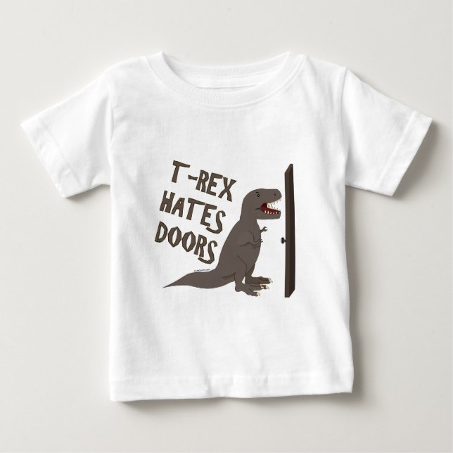 Camiseta Para Bebê T-Rex deia portas (Frente)