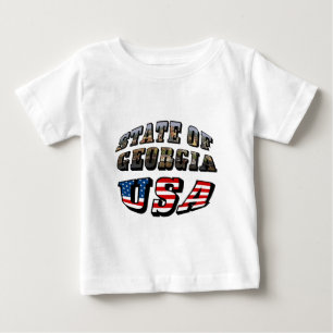 Camiseta Para Bebê Texto de bandeira do Estado da Geórgia e dos EUA