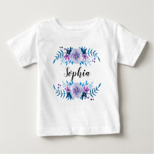 Camiseta Para Bebê Texto Personalizado da Excursão Floral Roxo Azul d