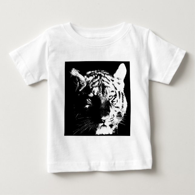Camiseta Para Bebê Tigre Pop de Arte Preto e Branco (Frente)