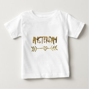 Camiseta Para Bebê Tipografia Dourada do Amor de Amsterdã Elegante