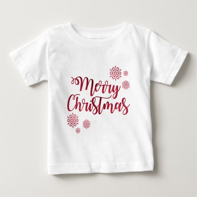 Camiseta Para Bebê Tipografia Feliz Natal Red Snowflake (Frente)