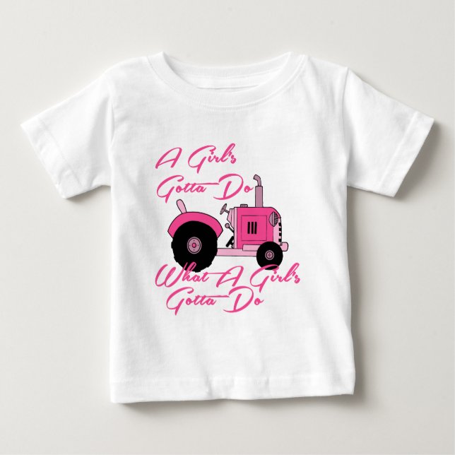 Camiseta Para Bebê Trator de Meninas Rosa (Frente)