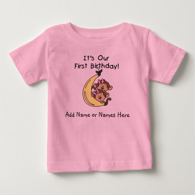 Camiseta Para Bebê Tshirt de macaco para raparigas gêmeas personaliza (Frente)