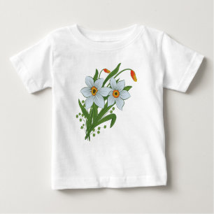 Camiseta Para Bebê Tulipas e Flores de Daffodils