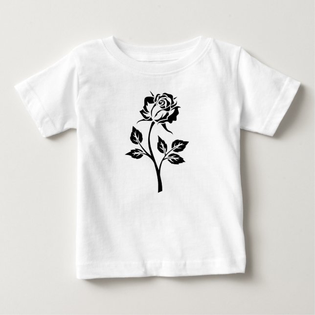 Camiseta Para Bebê Um vestido branco de Rosa preto (Frente)