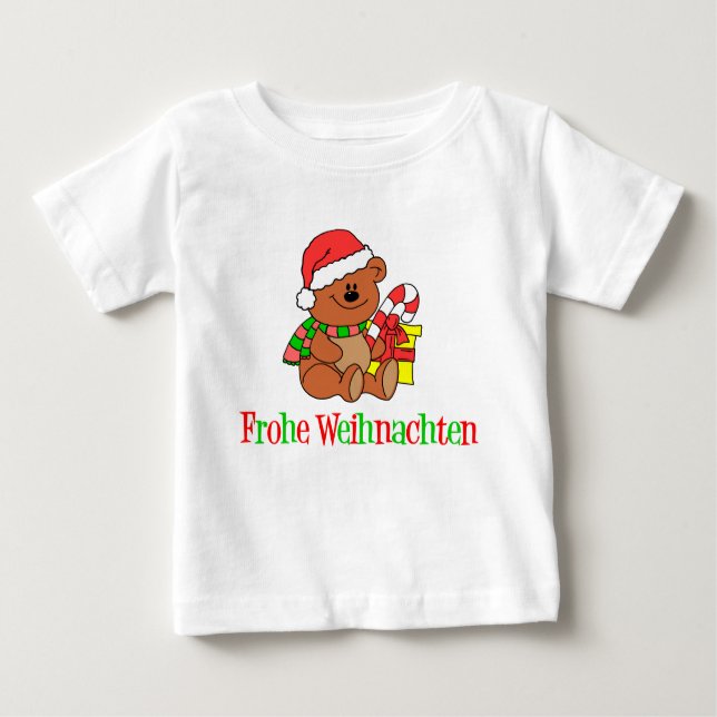 Camiseta Para Bebê Urso de Natal Alemão (Frente)