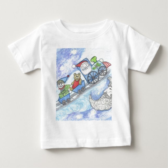 Camiseta Para Bebê Urso de papai noel, Comboio de Natal, vestuário pa (Frente)