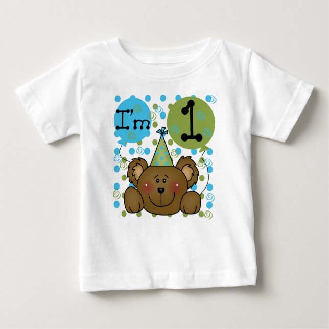 Camiseta Para Bebê Urso de ursinho eu sou um primeiro aniversário (Frente)